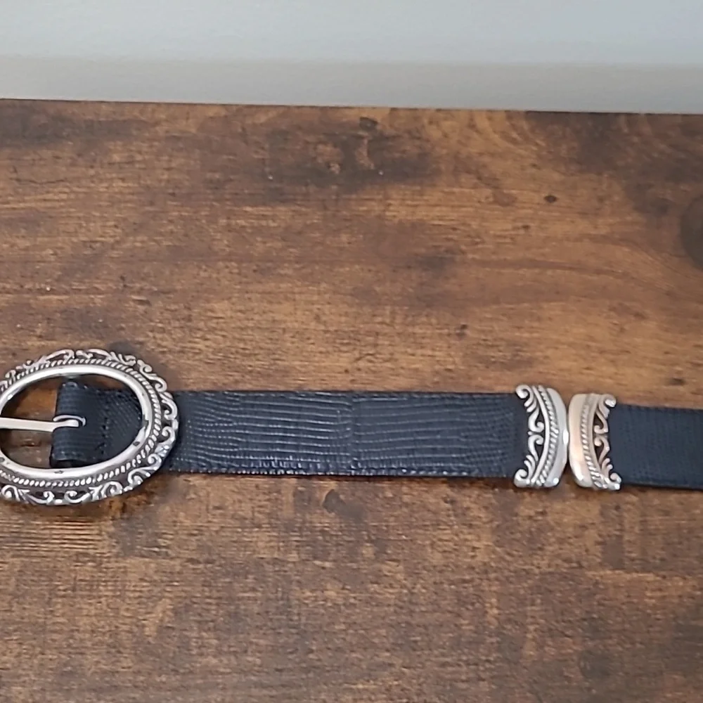 Brighton Brown & Black Reversible Embossed Leather Belt with Silver Buckle (M)